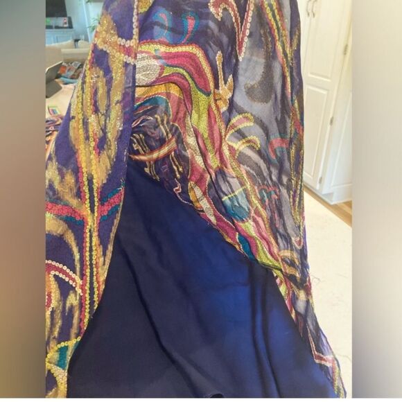 Nicole Miller Silk Sheer Metallic Aztec Cleopatra Multicolor Goddess Maxi Size 6 - Picture 8 of 14